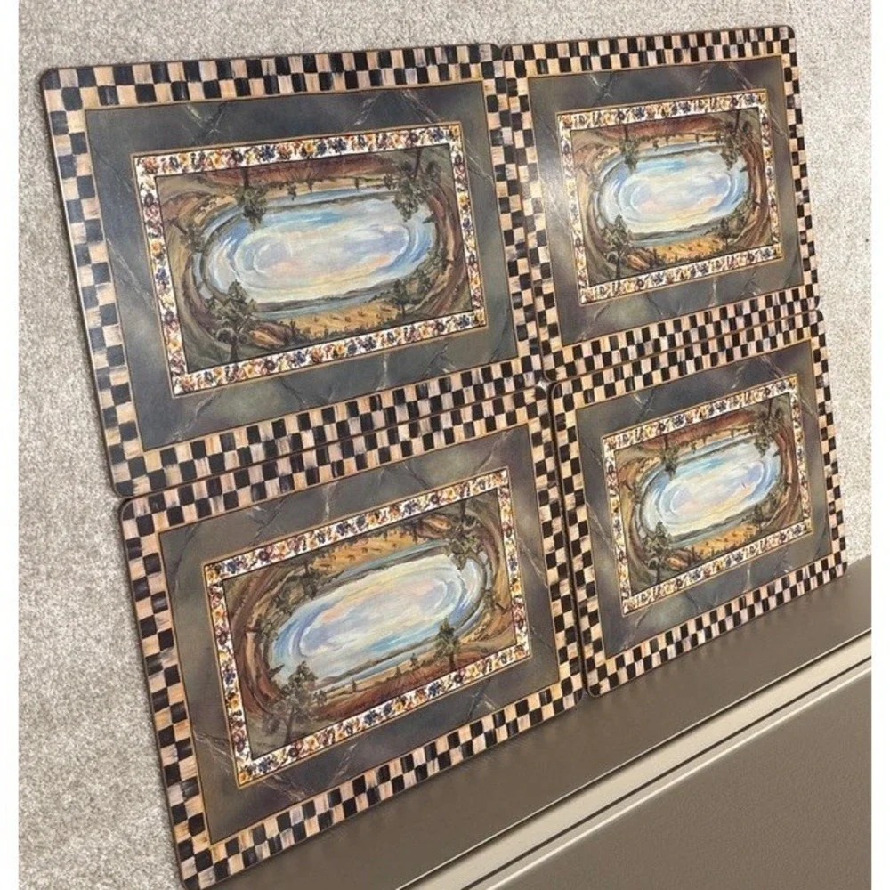 Mackenzie Childs Placemats Set of 4 Cloud Watching Cork Discontinued Rare
